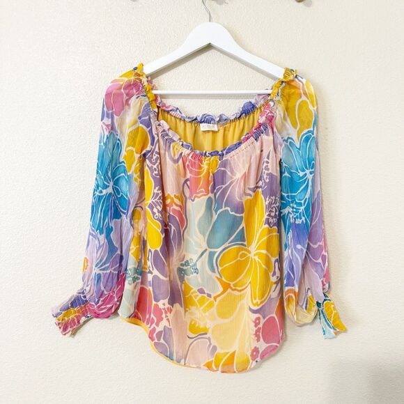 Ramy Brook Addison Floral Off the Shoulder Boxy Loose 100% Silk Top Size Small - Picture 10 of 14